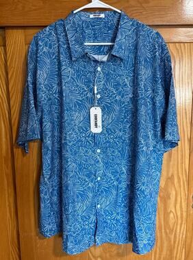 NWT Men's COOFANDY Blue Tropical Floral Hawaiian Shirt 3XL